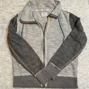 BKE Lounge Womens Full Zip Gray White Distressed Sweatshirt Jacket